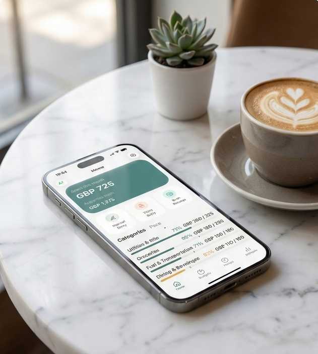 Monena budgeting app and personal finance dashboard on iPhone — expense tracking and family budget
